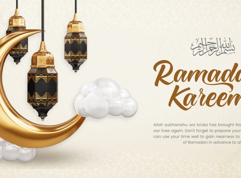 Ramadan kareem arabic golden banner design template