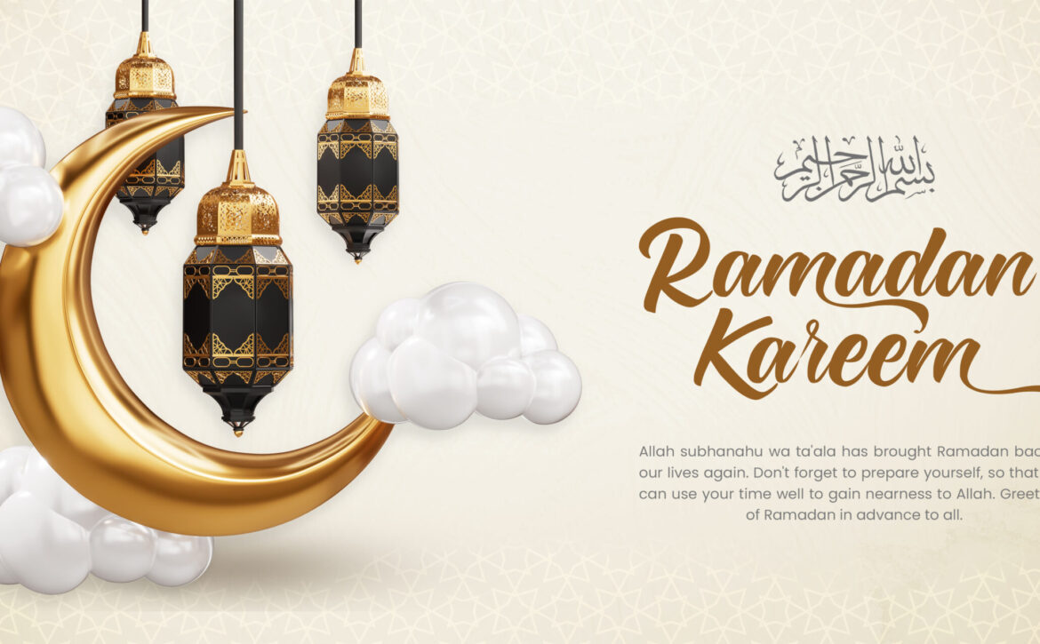 Ramadan kareem arabic golden banner design template